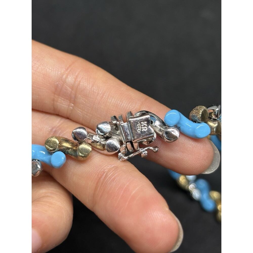 Vintage Sterling Silver 925 3 Tone Gold Turquoise Enamel Twisted Necklace KR 32g - Picture 7 of 13